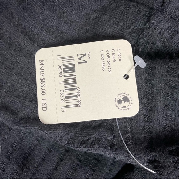 NWT Free People Juicy Long Sleeve Waffle Knit Top Black Split Back Medium Cotton - Picture 5 of 6